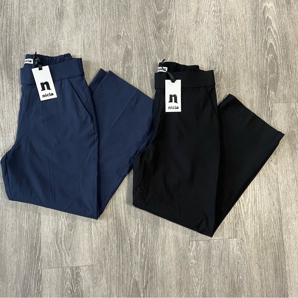 Nicla Womens Classic Stretch Viscose Blend Trousers-Set of 2 NWT M/8 Blk/Navy